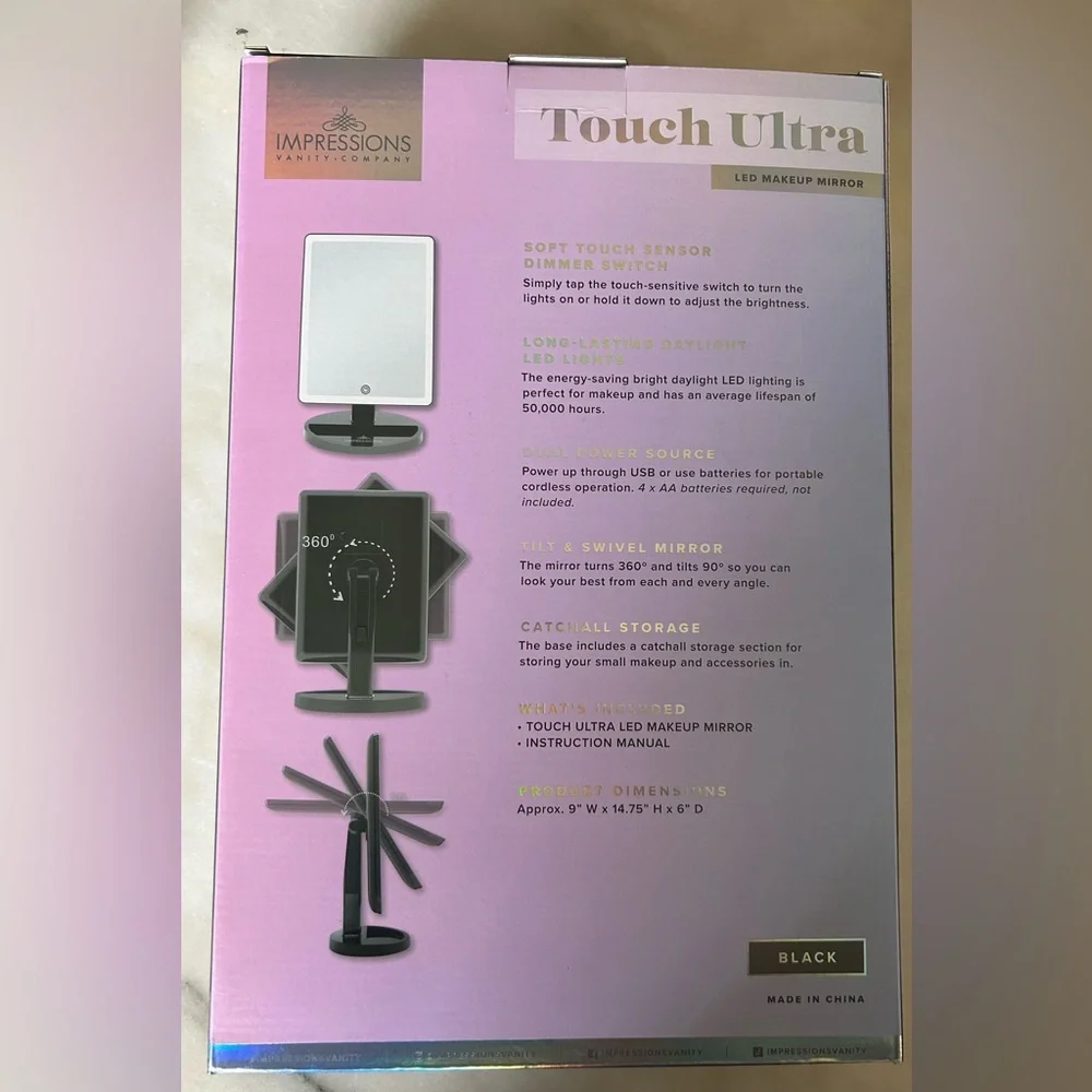 Touch Ultra LED Lighted Vanity Mirror with Touch Sensor - Black Frame NIB💋🪩